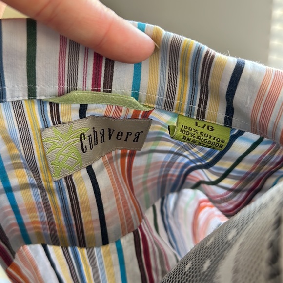 Y2K Colorful Striped Cubavera button down Cotton Top. - Picture 4 of 5